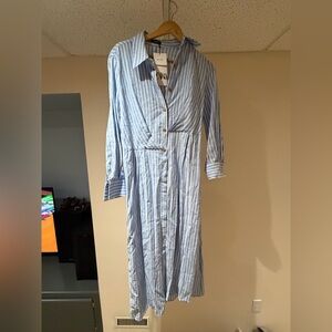 Zara Light Blue Striped Long Sleeve Dress